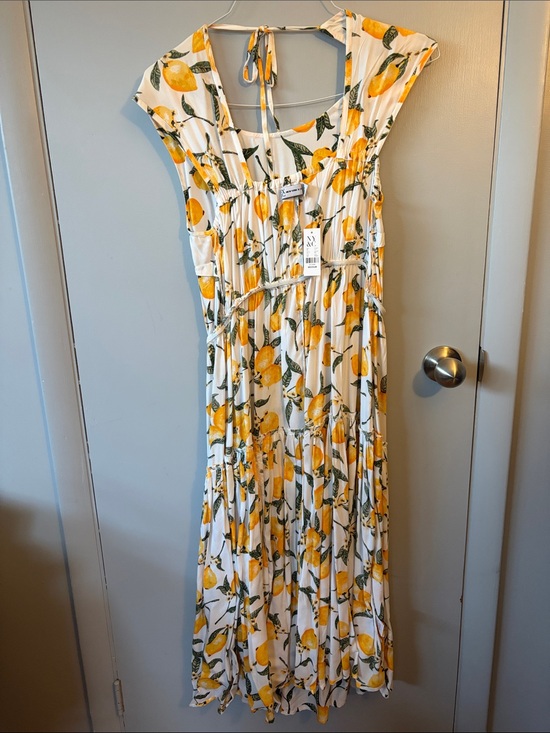New York & Company Dresses & Skirts - NWT New York & Company White Maxi Dress with Yellow Lemon Print